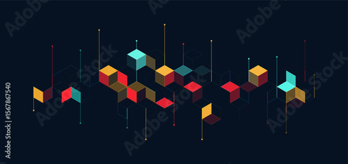Abstract geometric background with isometric. Digital cube isometric on blue background.