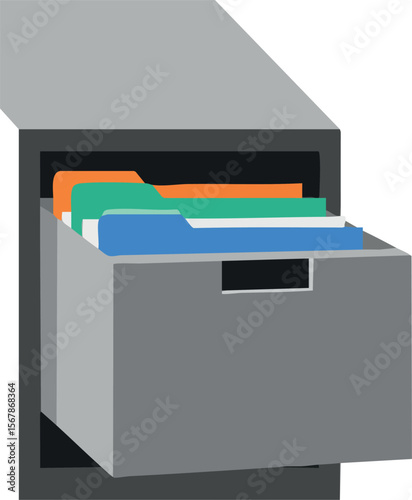 Filing cabinet with colored folders office organization and storage vector illustration 