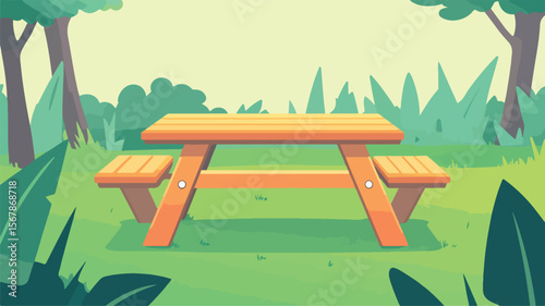 Rustic Wooden Picnic Table Set in Vibrant Outdoor Setting