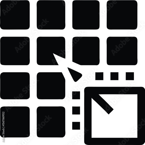 Arrow pointing from small square to large square progression