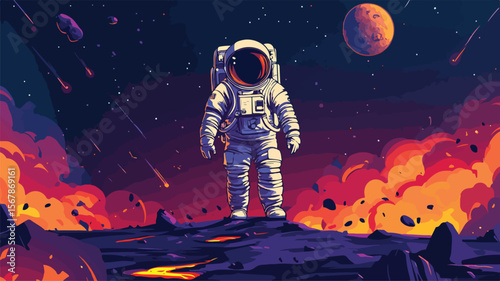 Astronaut Cartoon Fantasy: Space Exploration on a Distant Planet