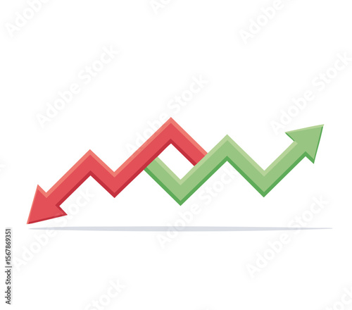 Red and Green Zigzag Arrow Showing Gains and Losses – Up and Down Segments for Financial or Business Concept