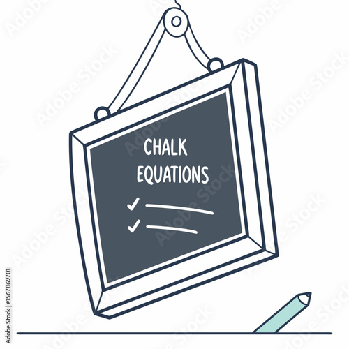 Chalkboard with equations and pencil writing learning
