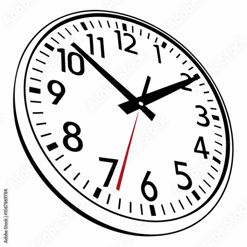 Classic clock face with black hands and red second hand