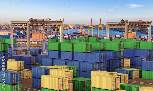 Cargo seaport with containe...