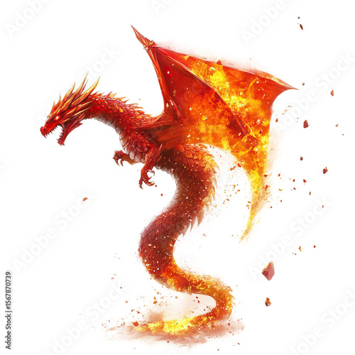Dragon fiery gemstone hovering mid-air with ember particles