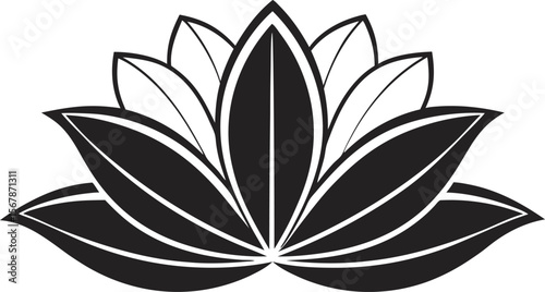 Monochrome Lotus Blossom Silhouette Graceful Floral Design and Artistic Representation of Purity and Enlightenment in Detailed Line Art