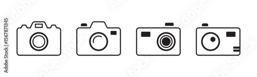 Photo camera icons set. Photography symbol. Photographing sign. Isolated raster illustration on white background.