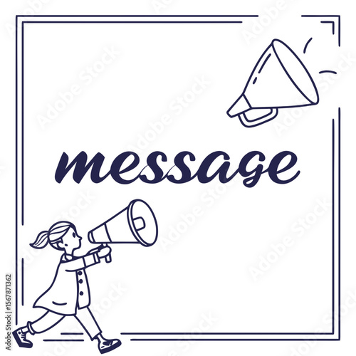 Girl with megaphone announcing message announcement