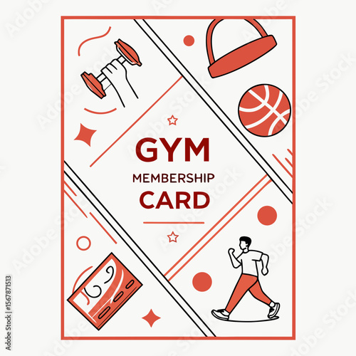 Gym membership card with fitness equipment workout