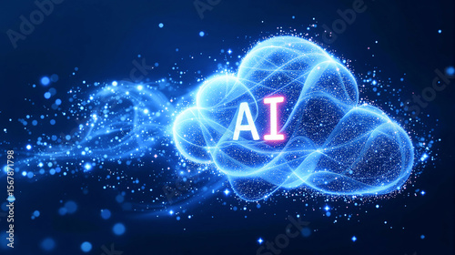 AI-Powered Cloud Computing: Digital Particles, Circuitry, Quantum Elements, Edge AI, Machine Learning, Big Data, Cybersecurity, 3D Hologram, Server Network, Real-Time Analytics