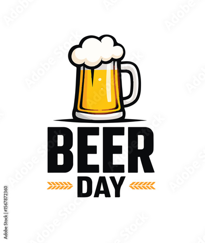 Cheers to Beer Day: A refreshing illustration showcasing a pint of beer and foam, with "Beer Day" boldly emblazoned below. A celebration of the golden beverage, and perfect for event promotions.