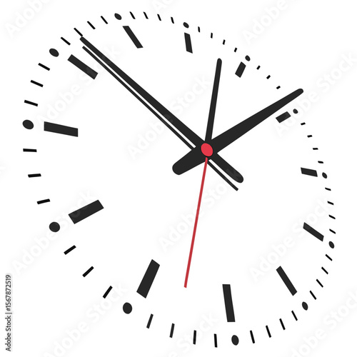 Minimalist clock face with black hands and red second hand
