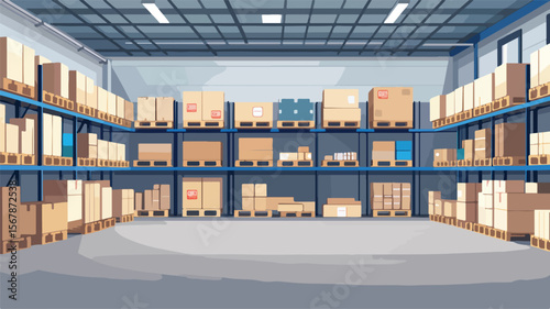 Sleek Modern Warehouse Interior Design with Organized Shelves