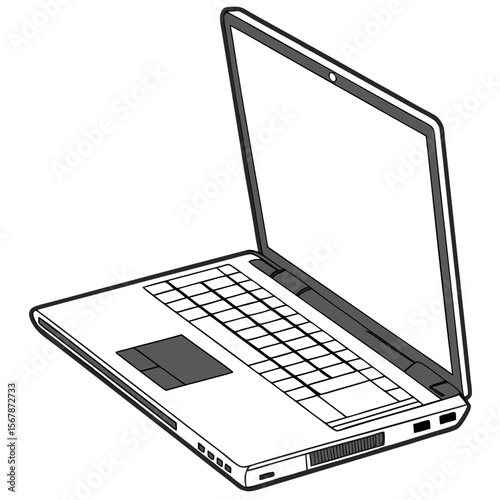 Open laptop computer illustration technology portable
