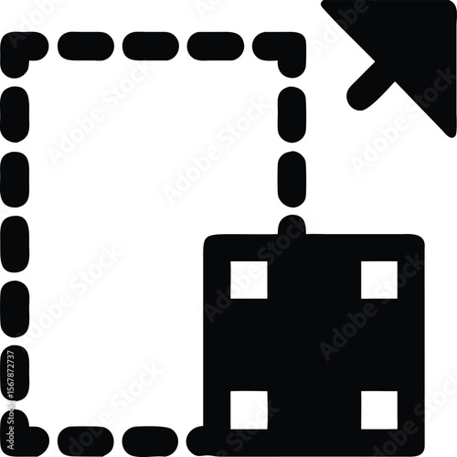 Small square arrow pointing to larger square direction vector