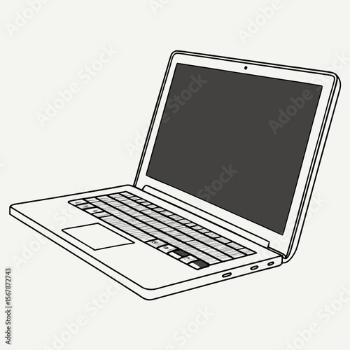 Open laptop computer with dark screen and keyboard