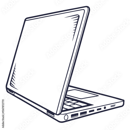 Open laptop computer with keyboard and ports technology
