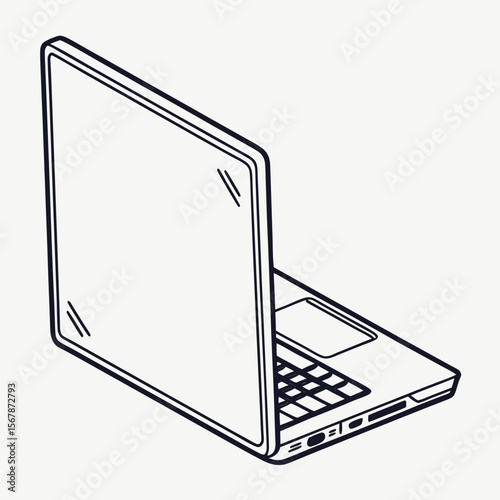 Open laptop outline computer technology