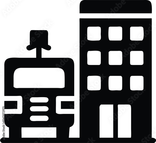 Train Station Building icon, transportation public transport vector