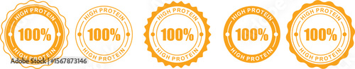 100% High Protein Label – Vector Stamp Icon Sign for Nutrition, Packaging, and Food Products