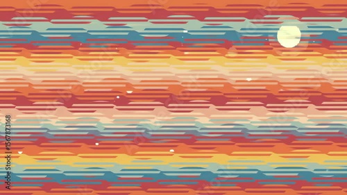 Abstract Sunset Horizon: Dynamic Sky with Moon and Stars Animation
