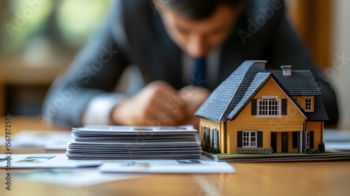 Businessman Considering Real Estate Investment with Model House