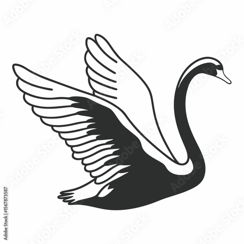 Elegant swan with spread wings in black and white vector illustration design isolated on white background created with generated ai