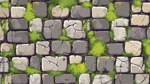 Stone Floor and Wall with Green Moss Texture for Design Projects