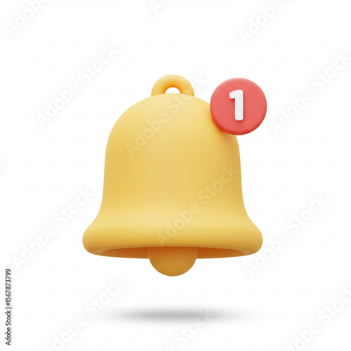 Illustration of a yellow notification bell with a red circle and the number one on a white background