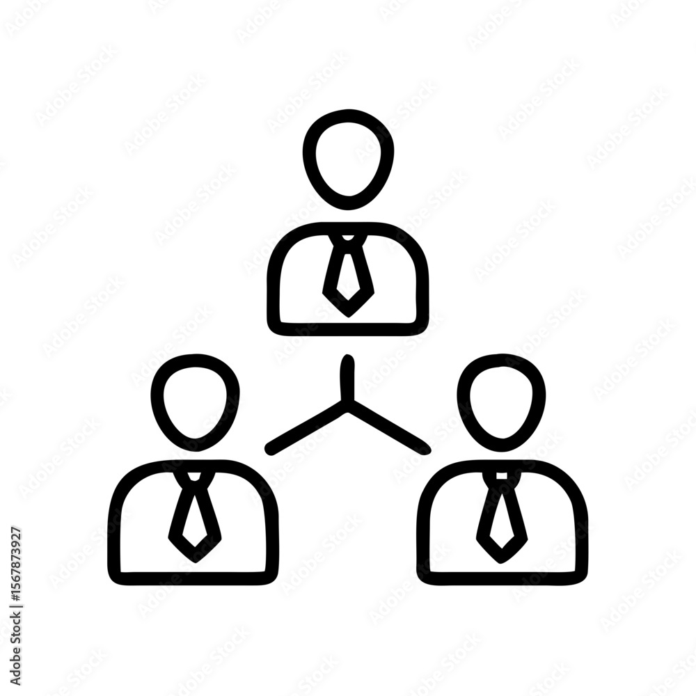 Organization chart showing hierarchical structure with a manager and two subordinates in black line created with generated ai Organization chart showing hierarchical structure with a manager and two subordinates in black line created with generated ai