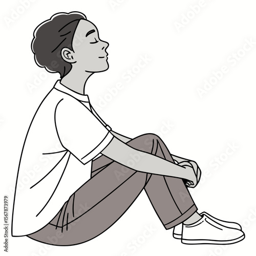 Person sitting peacefully with eyes closed calm relaxed