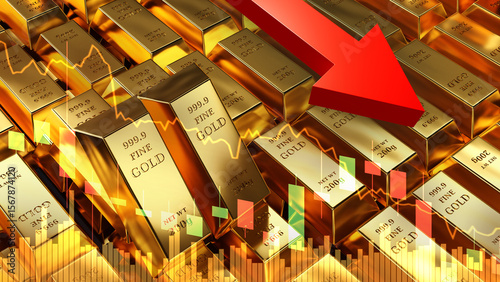 Gold price falls. Down arro...