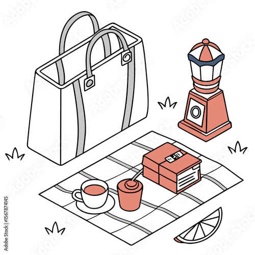 Picnic bag coffee maker and book outdoor