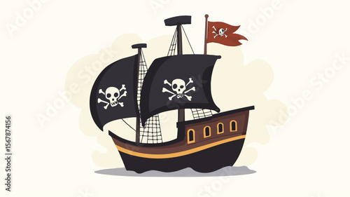 Whimsical Cartoon Pirate Ship - Playful Illustration for Children's Designs
