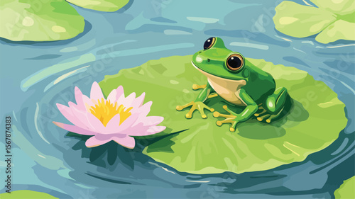 Vibrant Tiny Frog with Bright Green Skin and Big Eyes