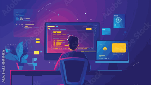 Professional Web Development Concept with Programmer and Engineering Team Collaboration
