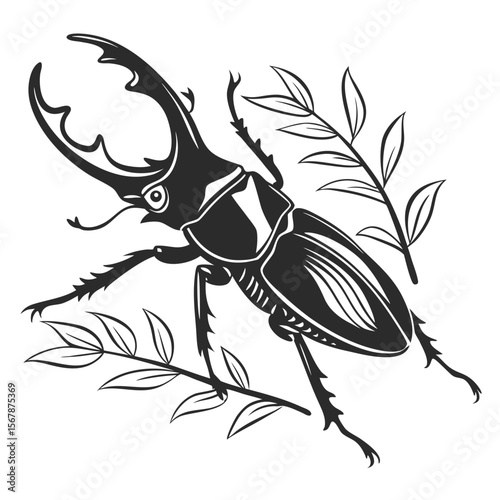 Stag beetle with leaves insect entomology