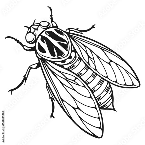 Stylized black fly illustration insect black and white
