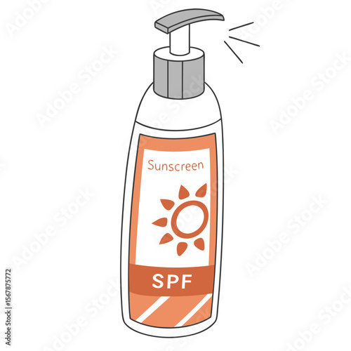 Sunscreen bottle with sun symbol pump sun protection