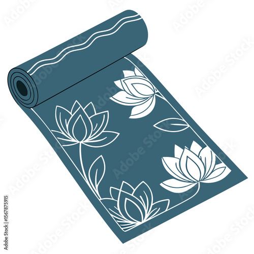 Teal yoga mat with white lotus flowers floral pattern