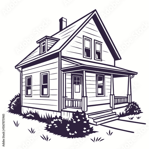 Traditional American house with porch and chimney home
