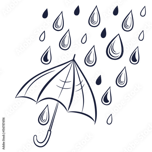 Umbrella and rain drops weather protection