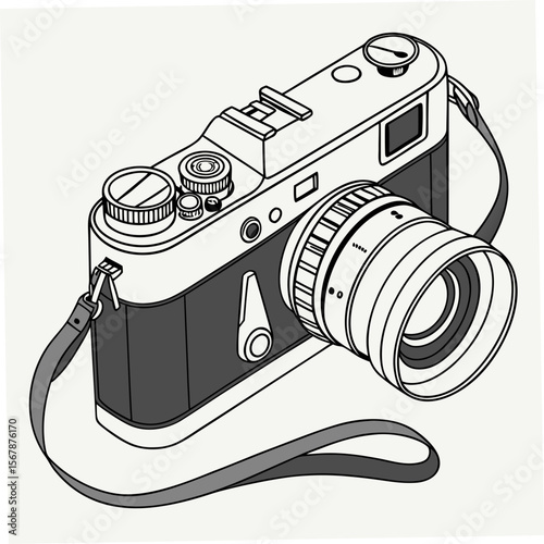 Vintage camera with lens and strap film camera photography