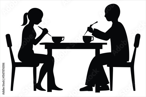 Silhouette of a man and woman sitting at a table enjoying drinks together, symbolizing connection and shared moments. Ideal for use in food service branding, dining-related infographics, restaurant 