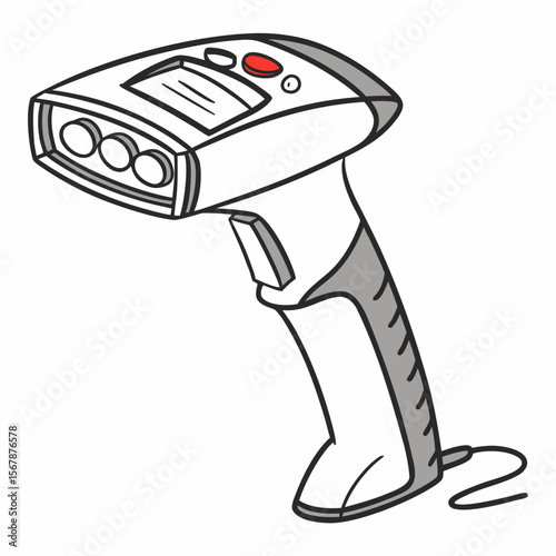White handheld scanner with red button device technology