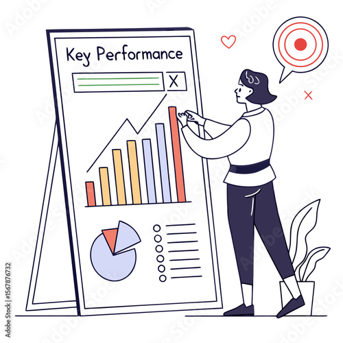 Woman analyzing performance chart with data visualization