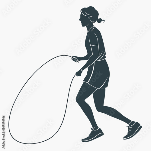 Woman jumping rope silhouette fitness exercise