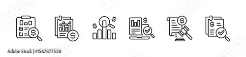 audit inspection icon line set financial accounting management check auditor review signs vector outline illustration for web and app