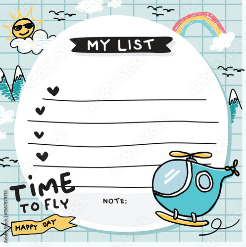 helicopter hand drawn time to fly memo